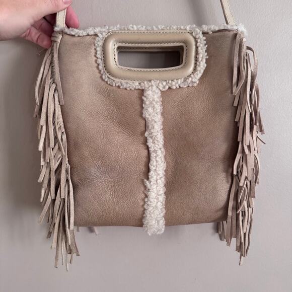 Maje Sheepskin Sherpa Fringe Crossbody Handbag Nude Natural Cream - Picture 9 of 9